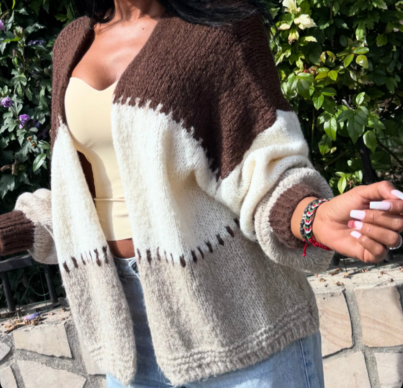 Gilet multicolore Marron, Blanc, Crème YOLA