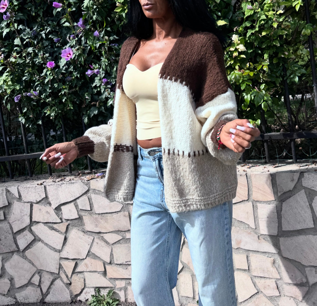 Gilet multicolore Marron, Blanc, Crème YOLA
