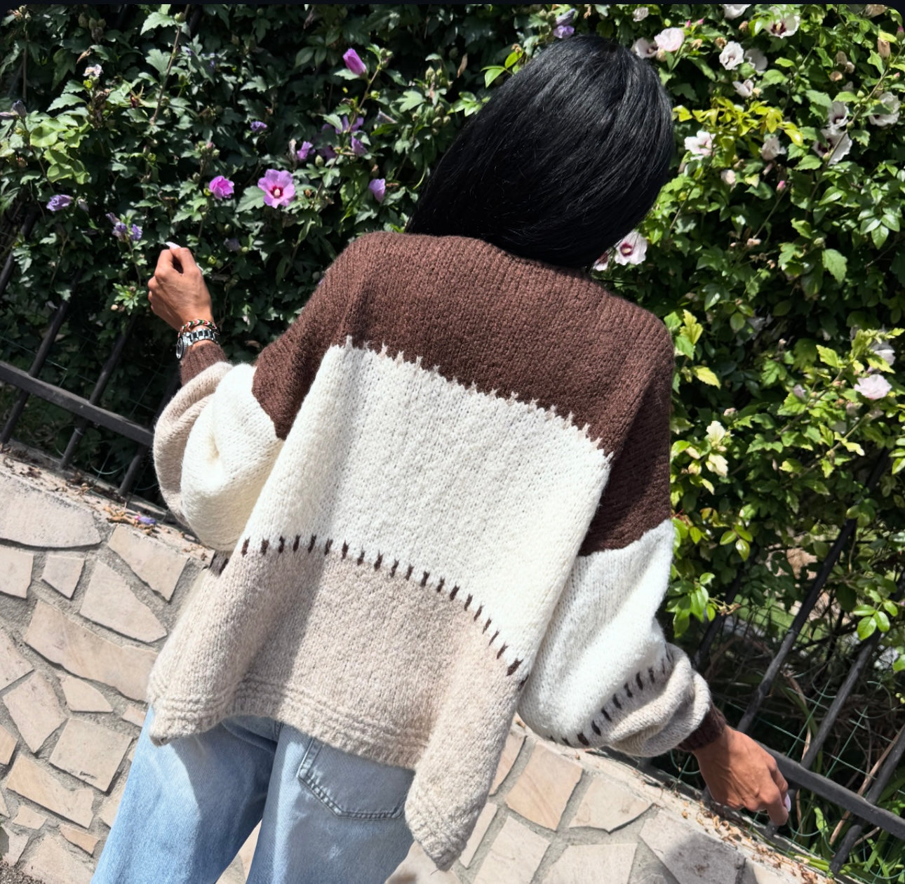 Gilet multicolore Marron, Blanc, Crème YOLA