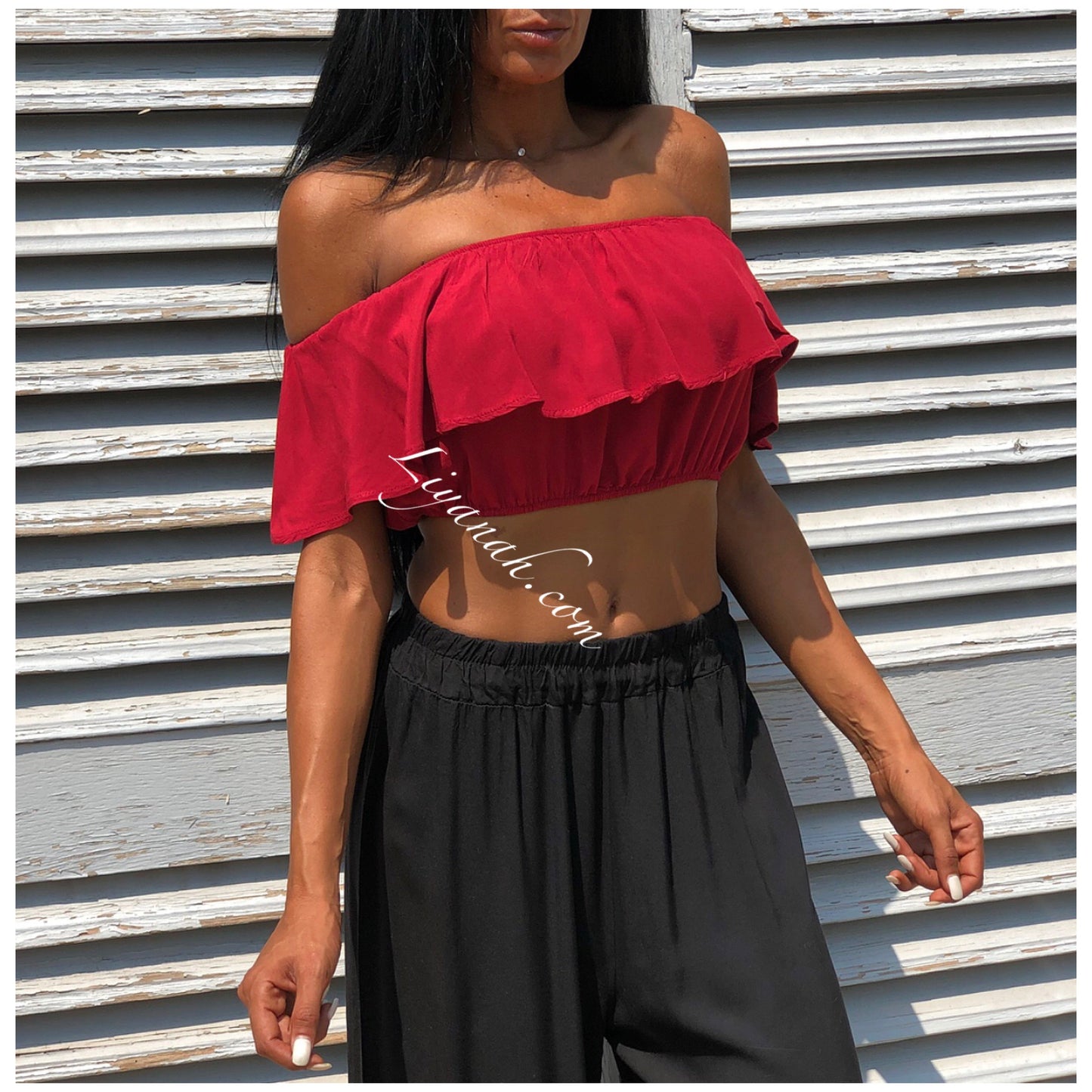 CROP TOP Volant Modèle CLIYA Noir, Jaune ou Bordeaux