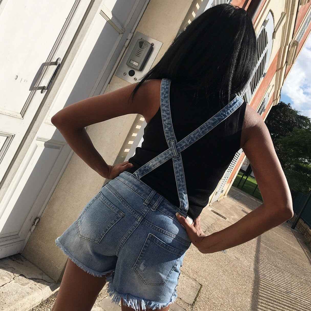 SALOPETTE SHORT Jean Effet Boyfriend MYREL