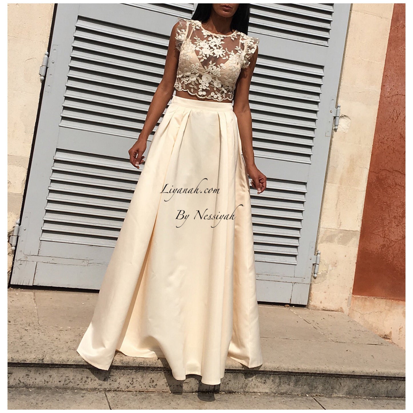 ENSEMBLE SOIRÉE Jupe + Crop Top Modèle LISSANDRE ÉCRU
