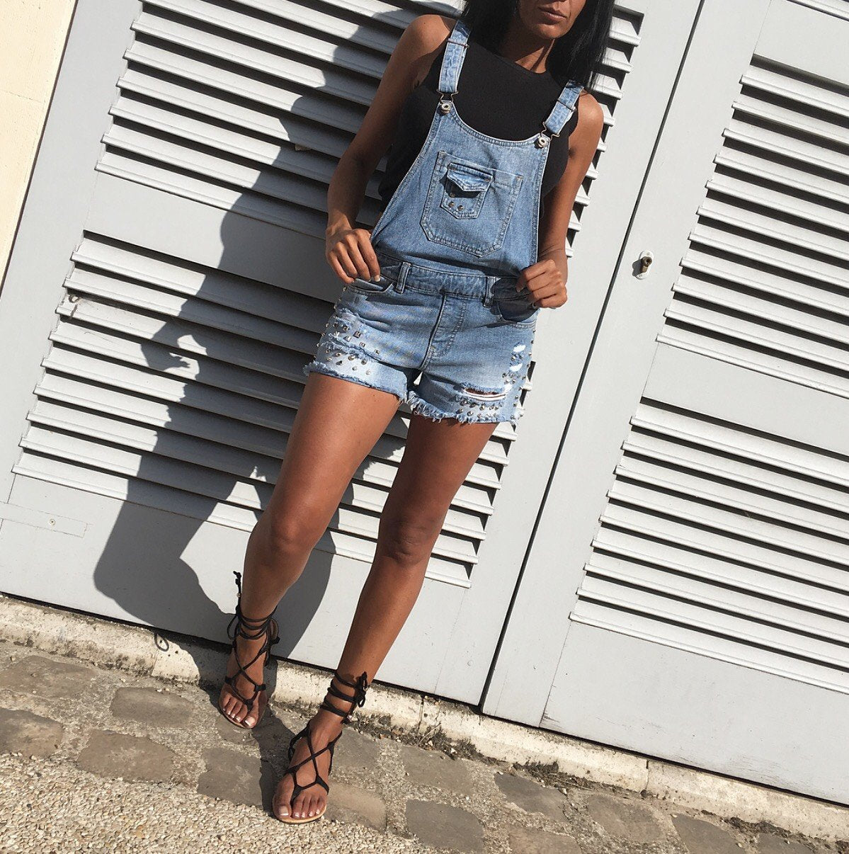 SALOPETTE SHORT Jean Effet Boyfriend MYREL