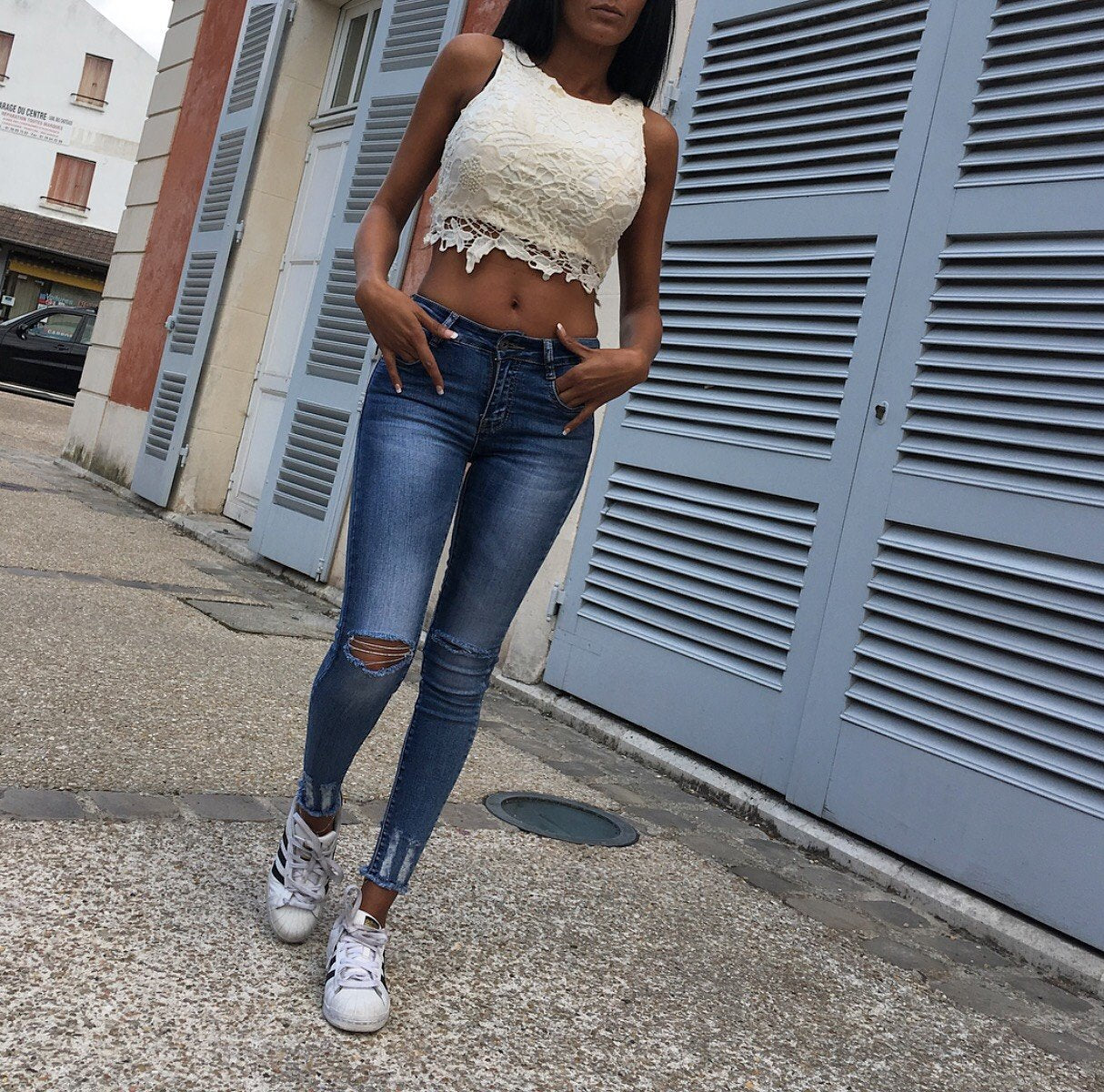 Crop Top Dentelle Modèle CINDY ÉCRU