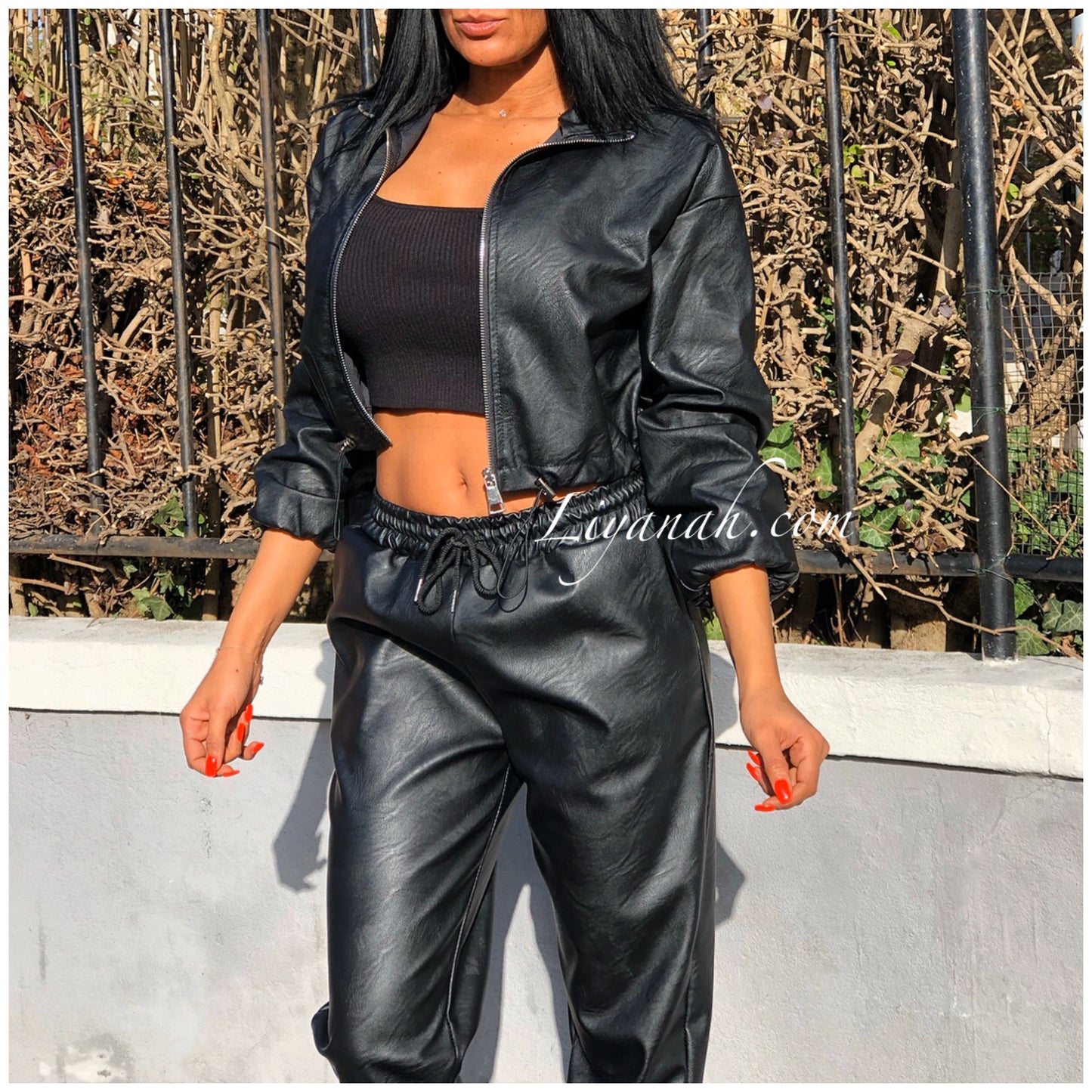 Ensemble Veste + Pantalon Aspect Cuir Modèle RAZA NOIR