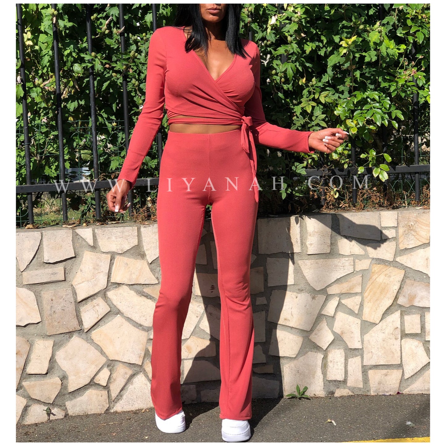 Ensemble Cache cœur + Pantalon Modèle LUZA ROSE BRIQUE