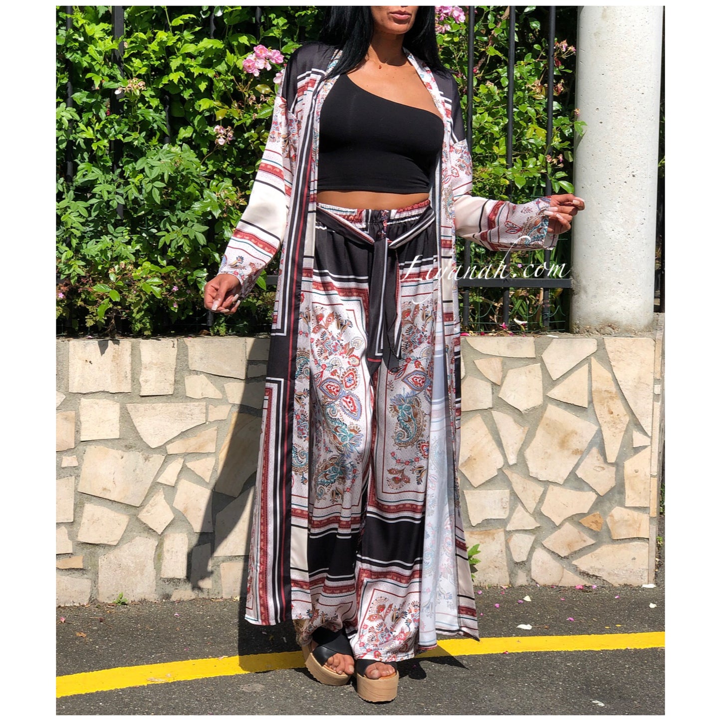 Ensemble Modèle LAYINA Kimono + Pantalon NOIR