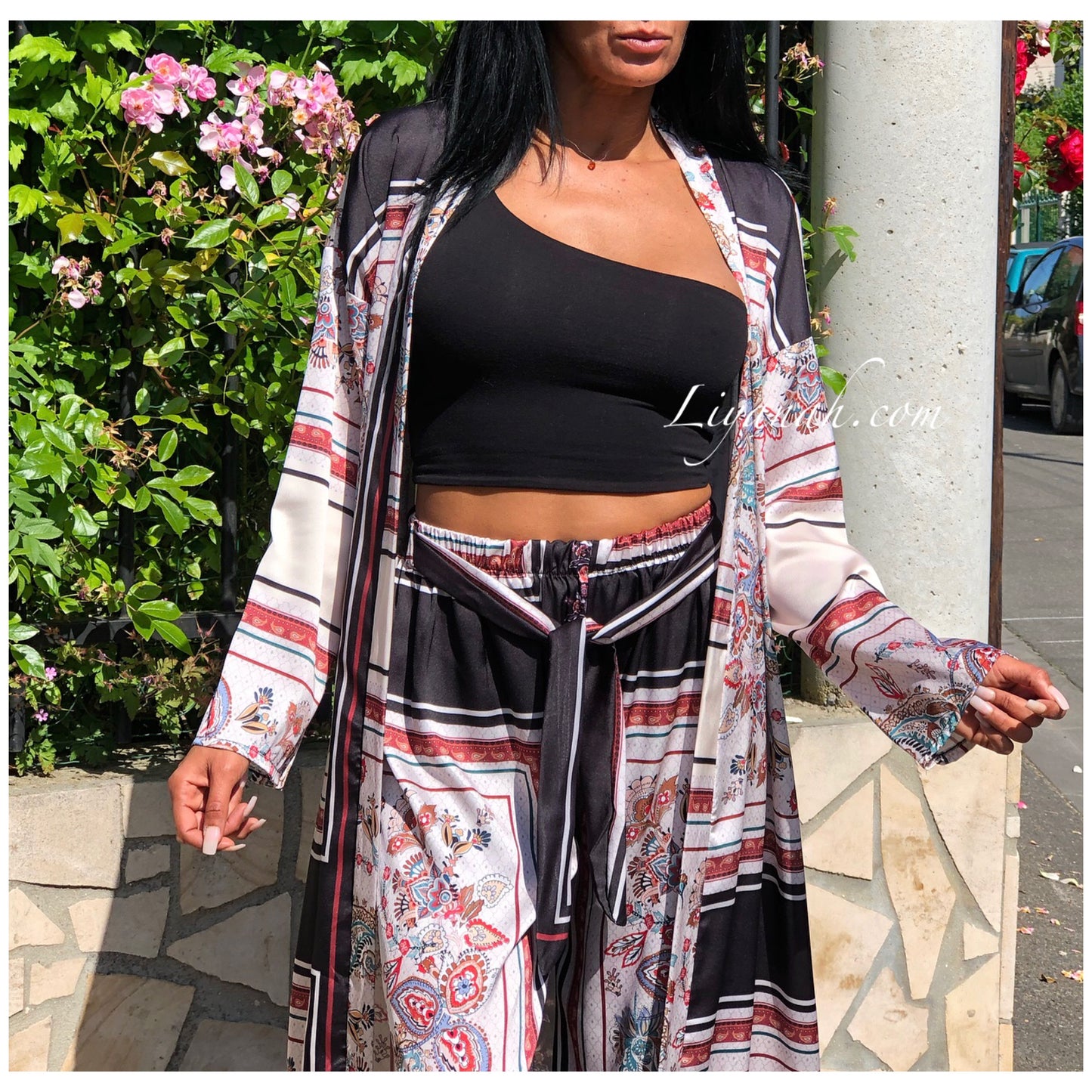 Ensemble Modèle LAYINA Kimono + Pantalon NOIR