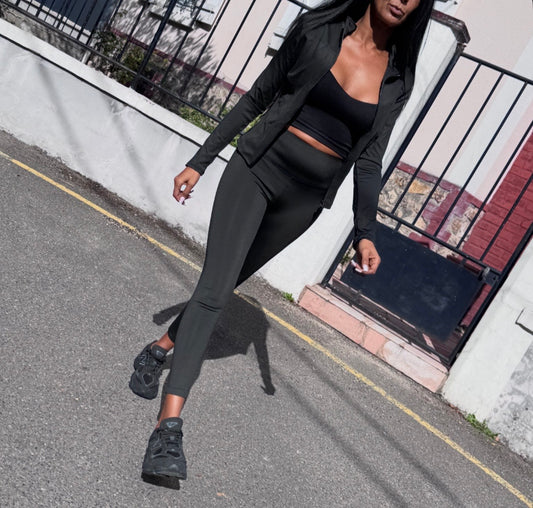 Ensemble SPORT Gilet + Legging SAYA NOIR, BEIGE, VERT ou MARRON