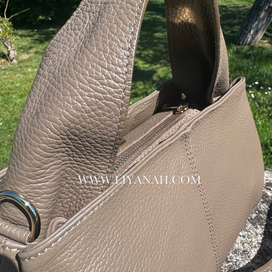 SAC Petit BOULE CUIR GRAINÉ LIYA TAUPE