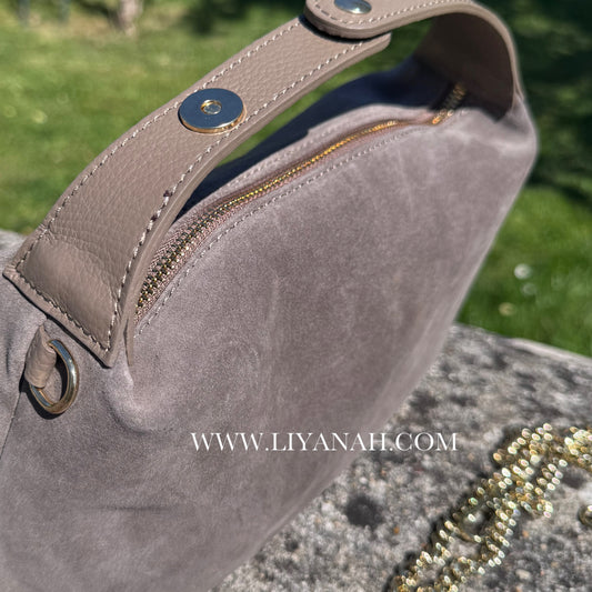 SAC Mini BOULE CUIR DAIM LOUANA TAUPE