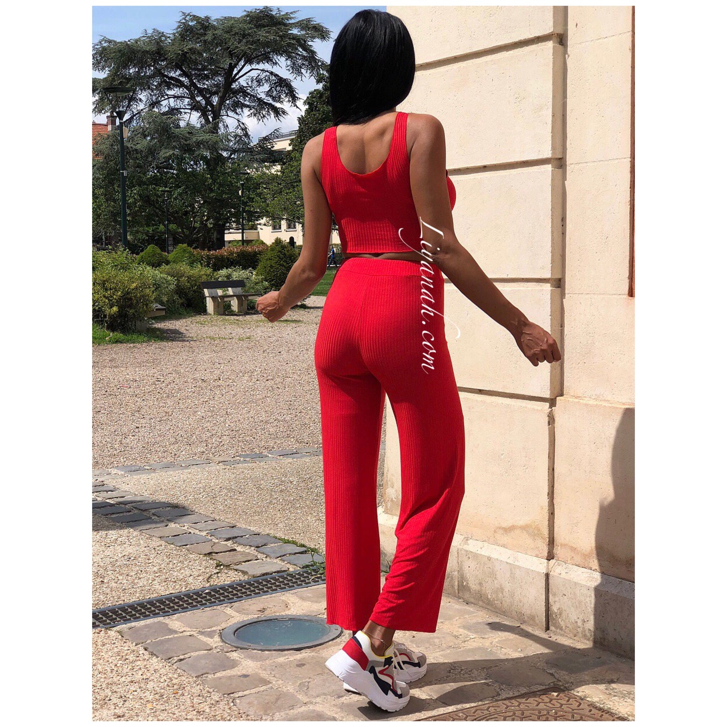 Ensemble Crop Top + Pantalon Modèle MAHO Rouge