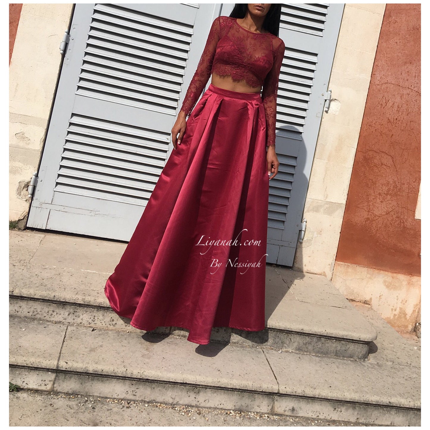 Crop Top Dentelle Modèle EJA BORDEAUX