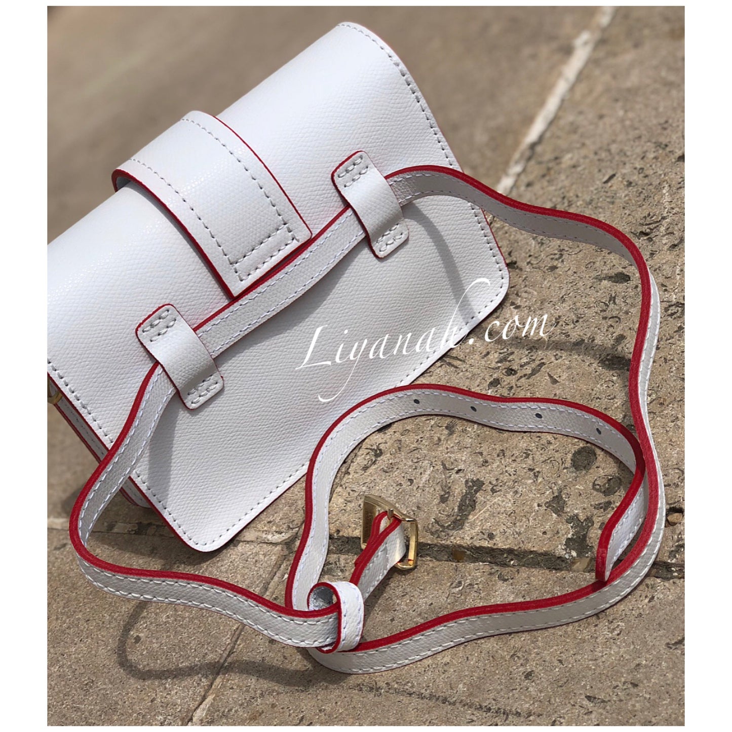 Sac Cuir PETIT Modèle EVYRYA BLANC CONTOUR ROUGE