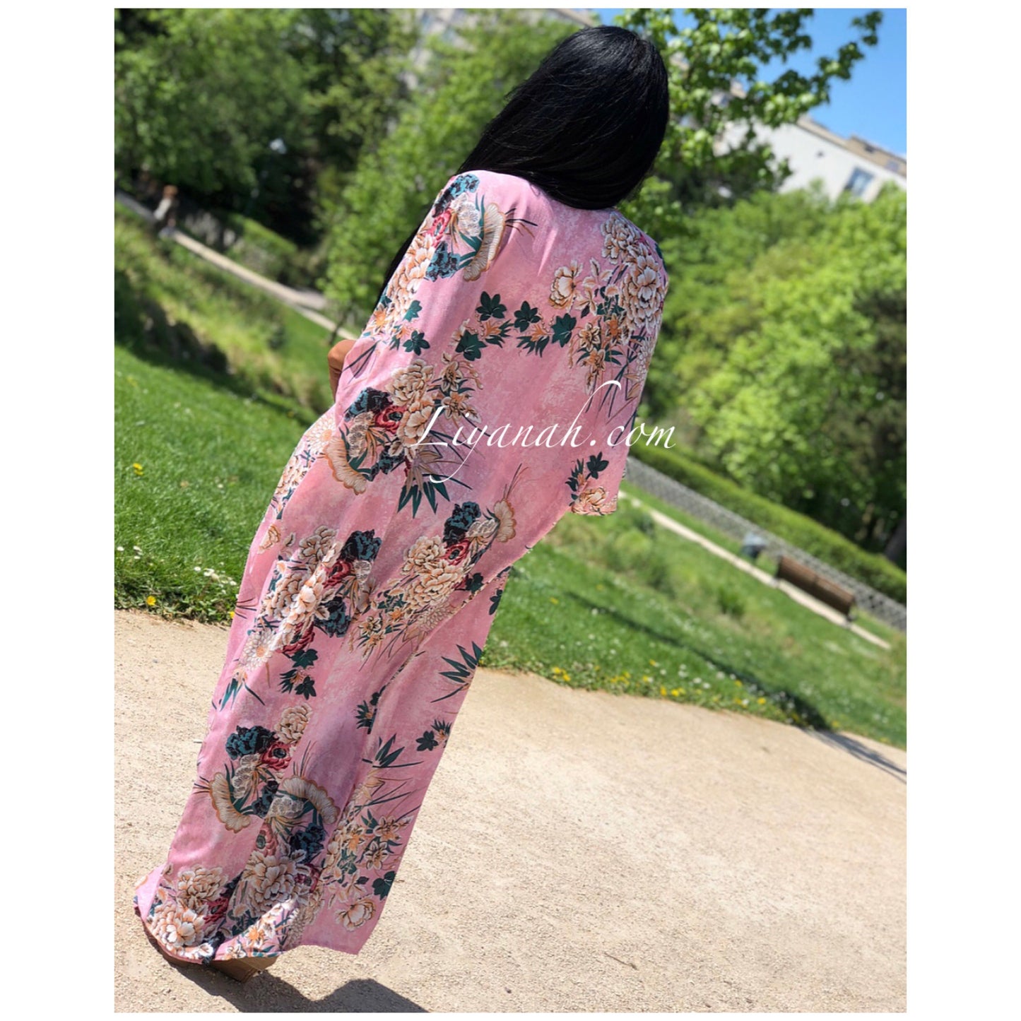 Kimono Long AYALA Fleuri Rose ou Vert