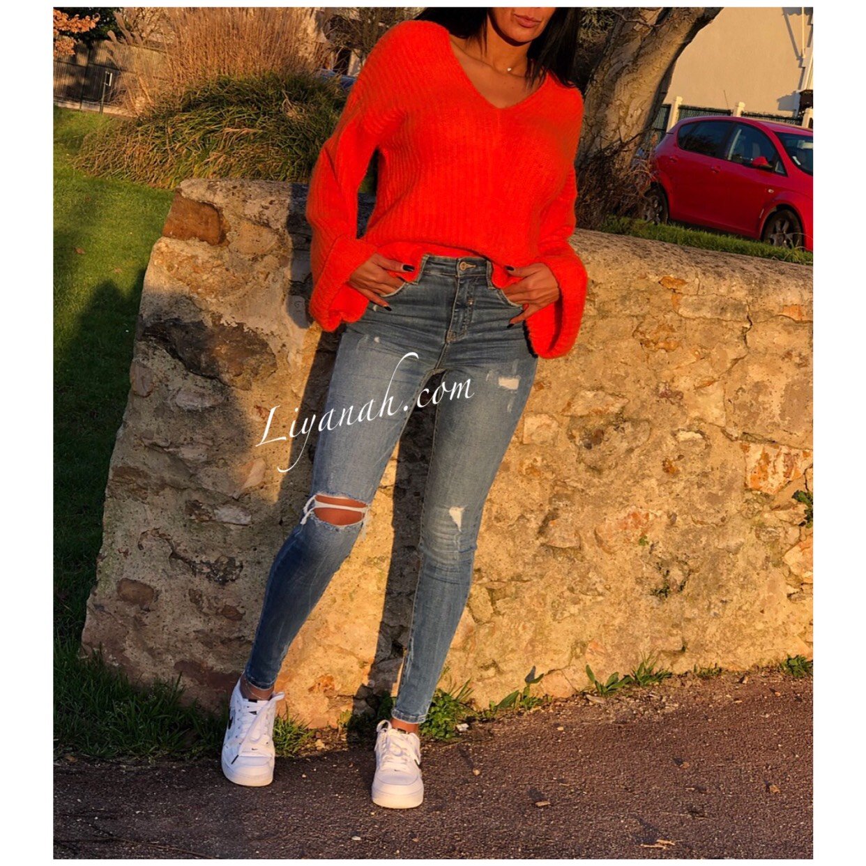 Pull Mi-Long Modèle TAYA ORANGE FLUO