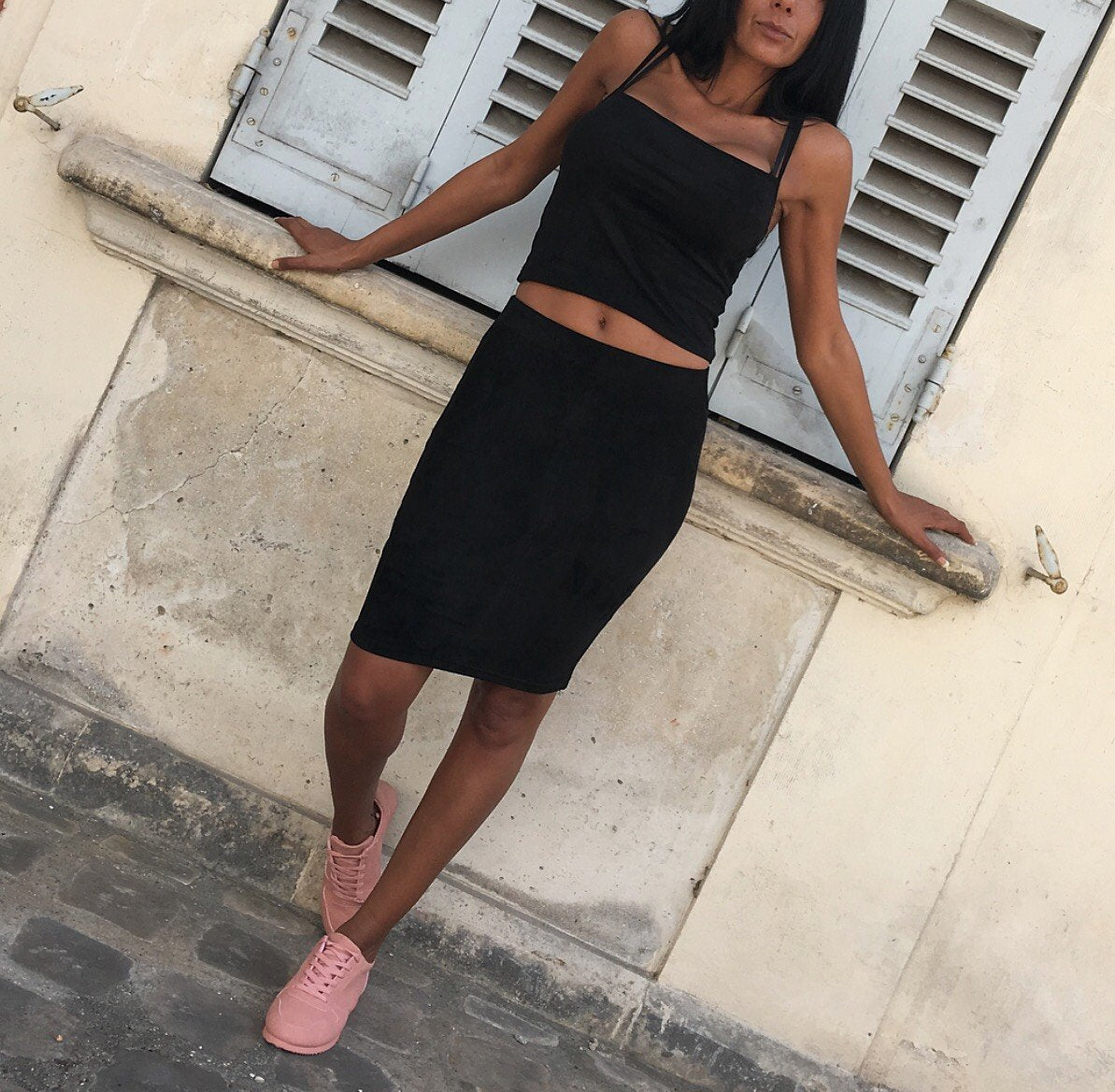 Ensemble Crop Top + Jupe Modèle DOHAN Noir