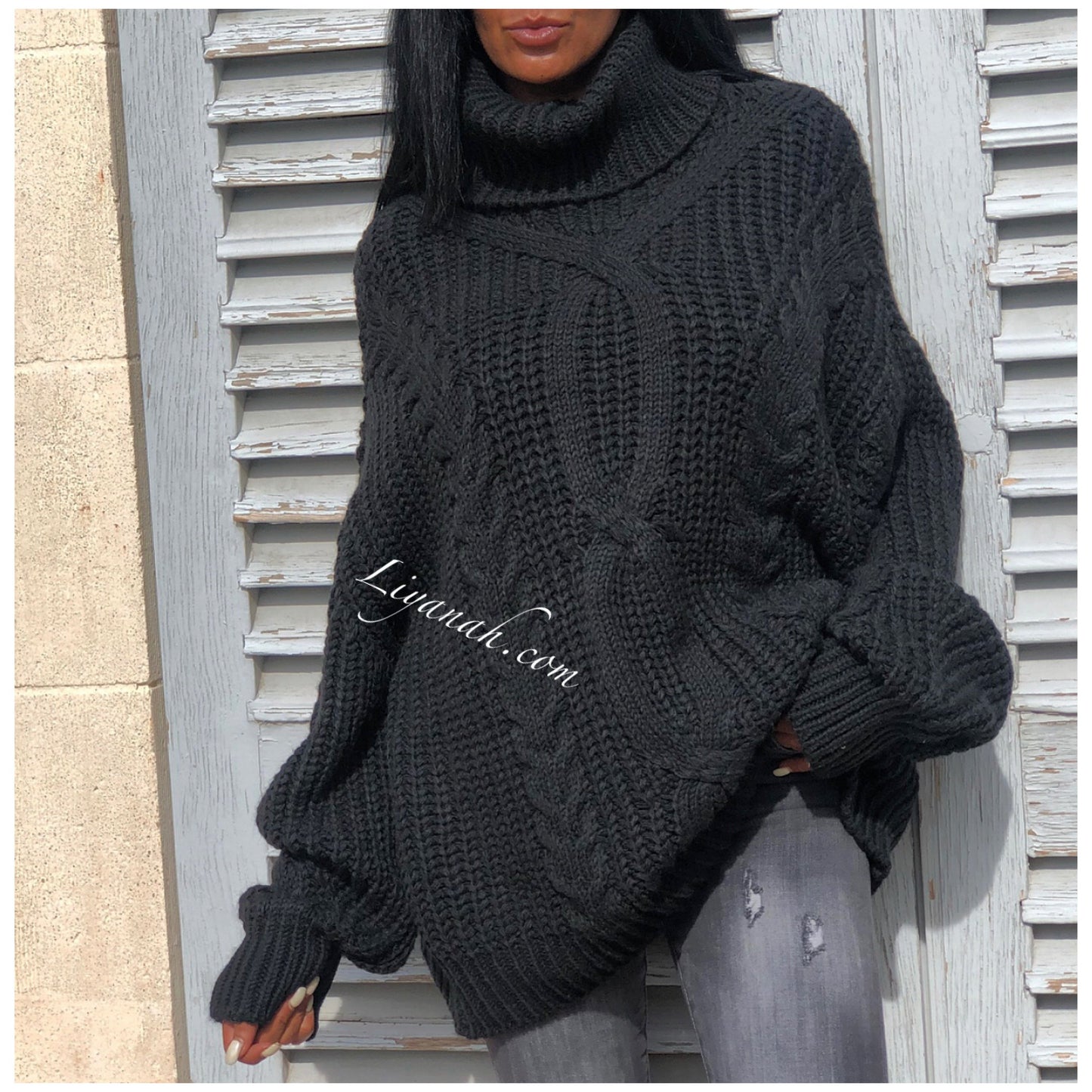 PULL MI-LONG Oversize Modèle ALLIEL Noir