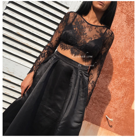 Crop Top Dentelle Modèle EJA NOIR