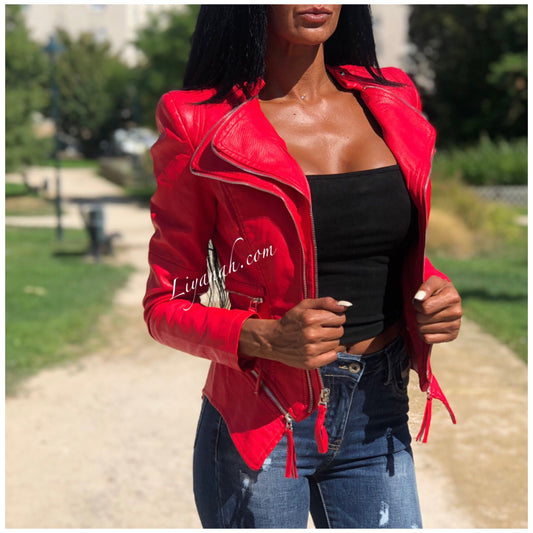 Veste Aspect Cuir JAINYA Rouge Aspect Brillant