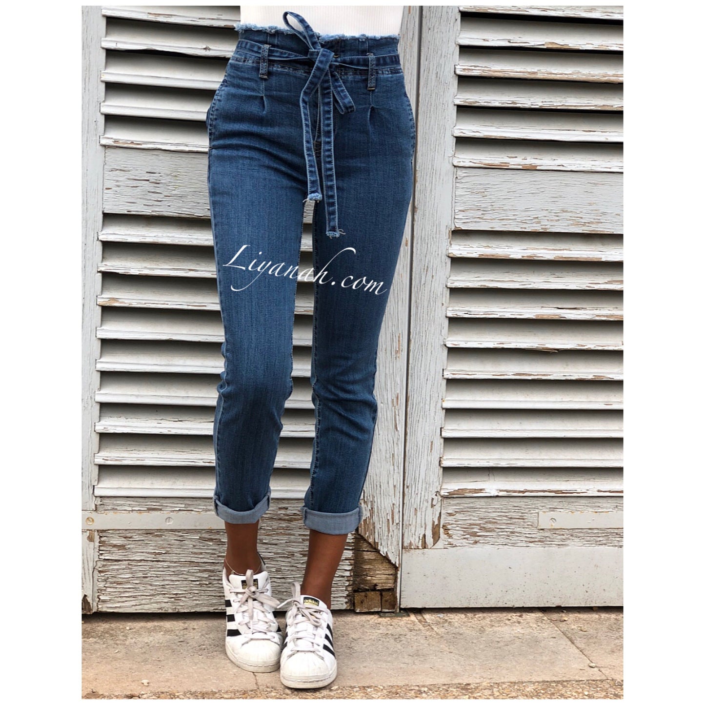 JEAN SLIM BLUE TAILLE Haute À NOEUD Modèle KYANA