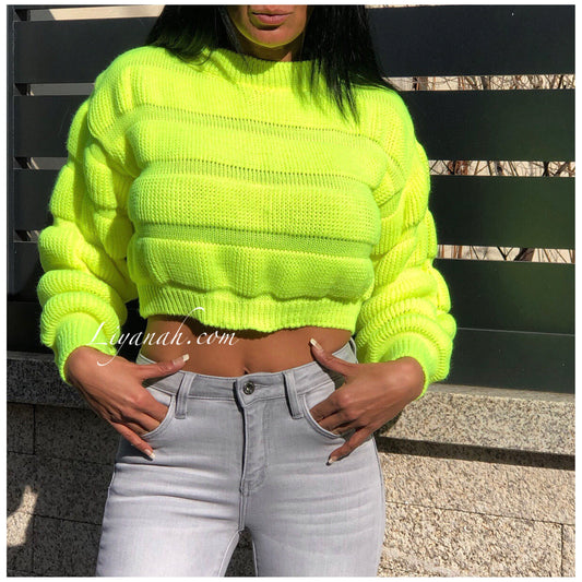 Pull Cropped Modèle KARA JAUNE FLUO