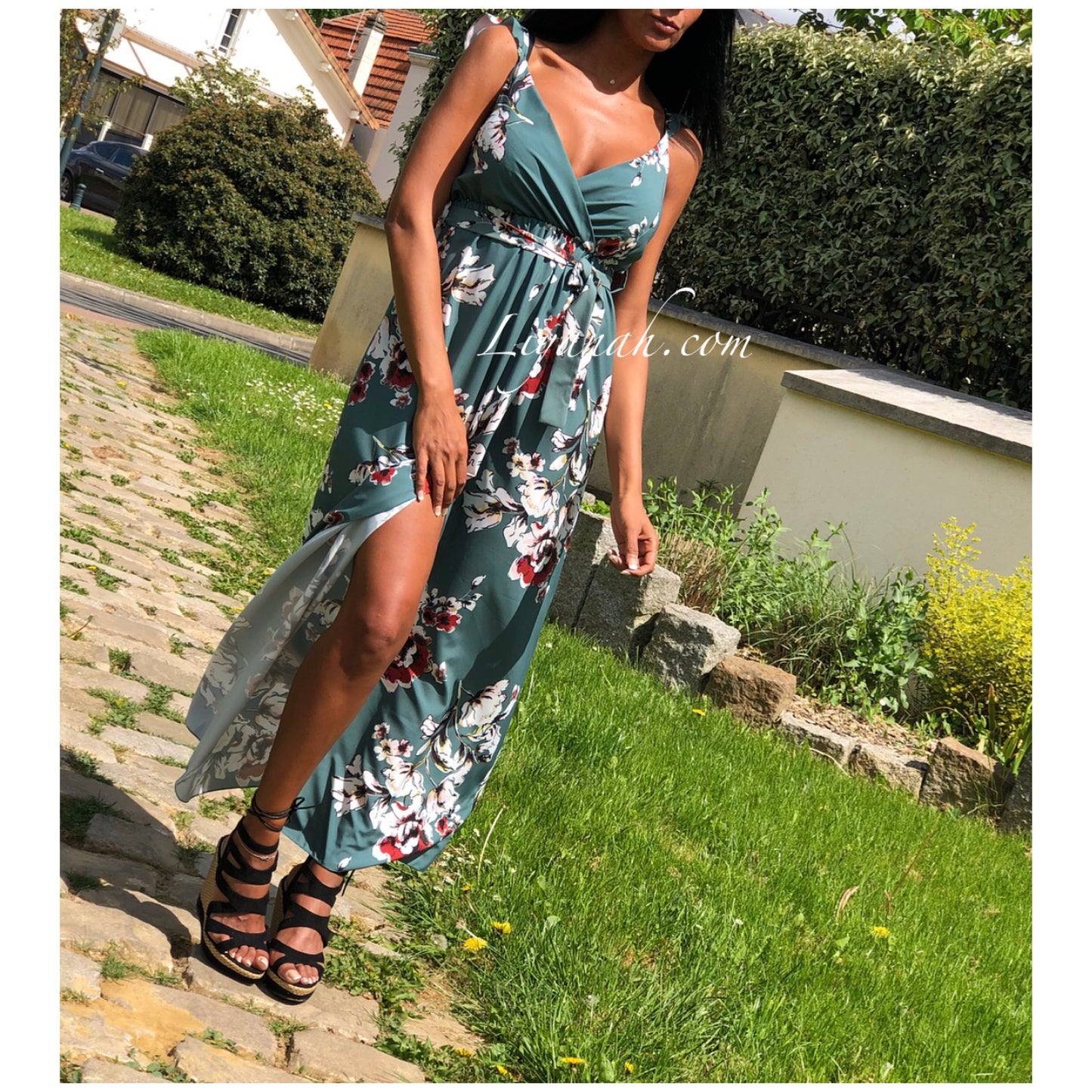 Robe Longue DILAY Fleuri Noir, Rouge, Saumon, Blanc ou Vert