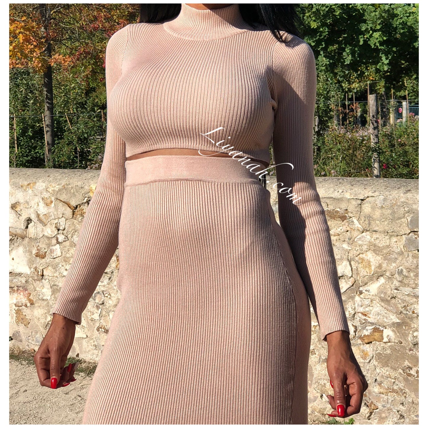 Ensemble Pull Crop Top et Jupe Longue Modèle ALYMEA ÉCRU