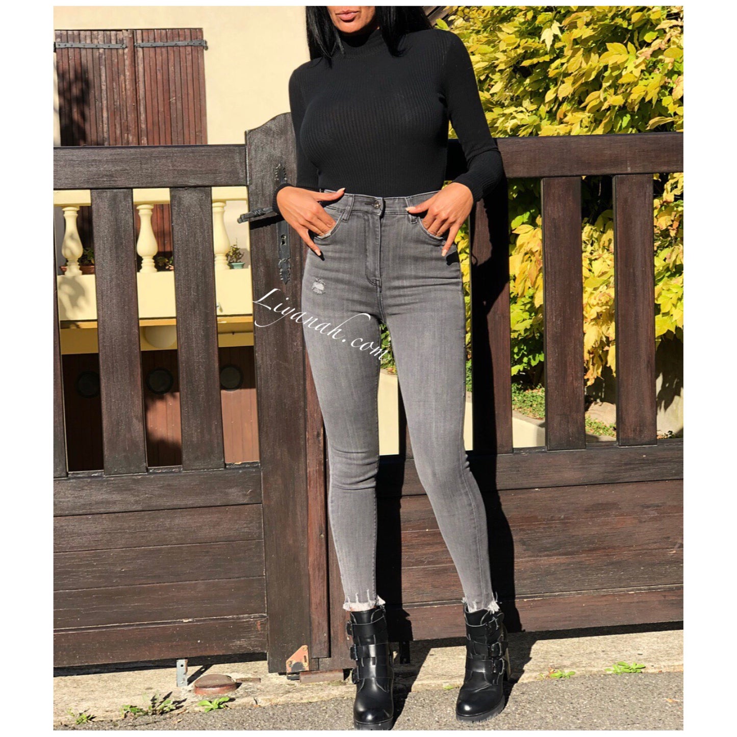 Jean Skinny Modèle BIYALA DARK GREY TAILLE HAUTE