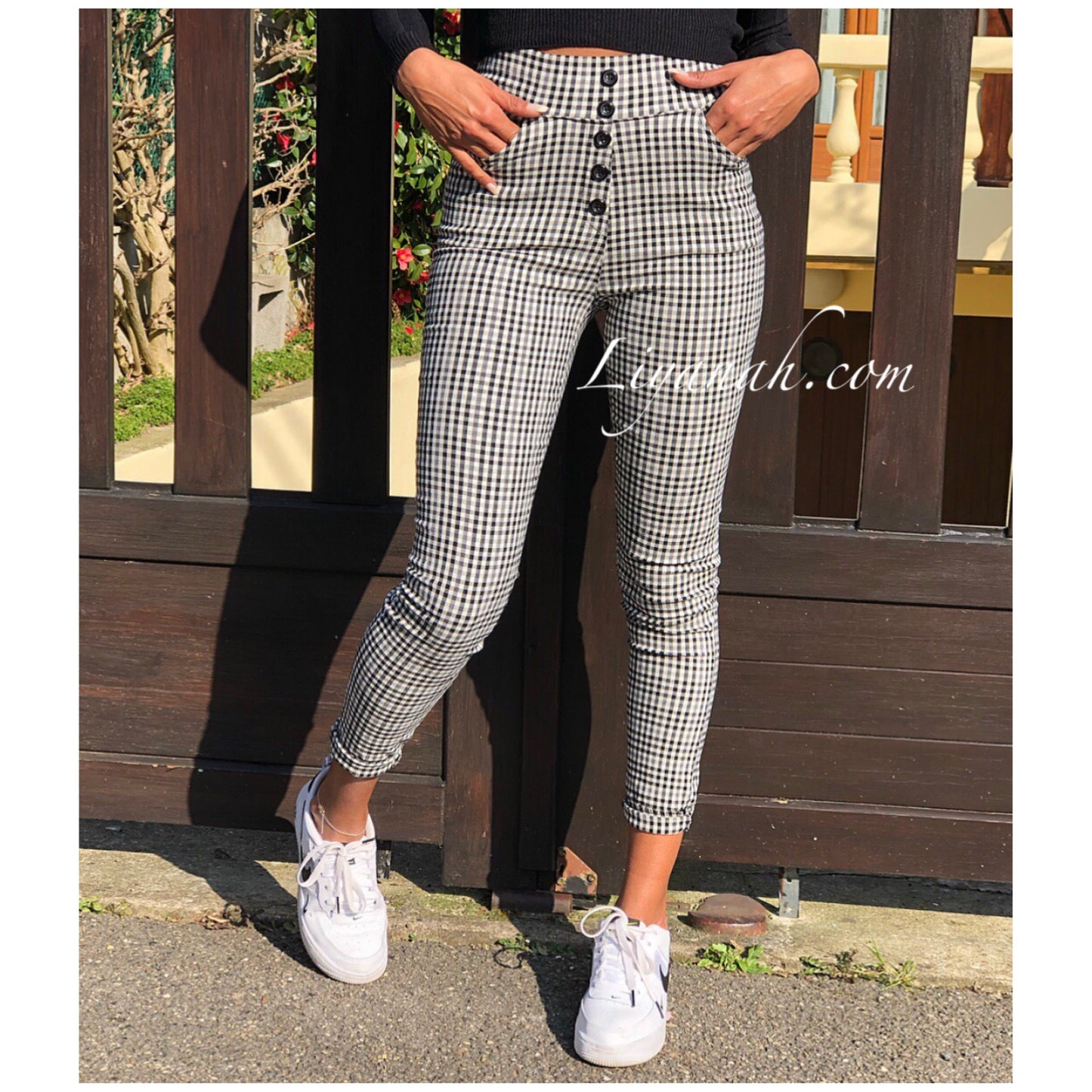 PANTALON Taille Haute Modèle ADARA NOIR/BLANC