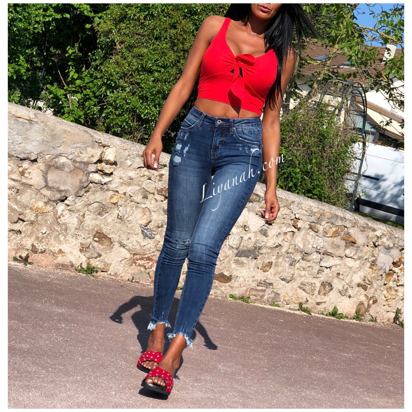 Jean Skinny Modèle DIHYA BLUE DESTROY TAILLE MI-HAUTE