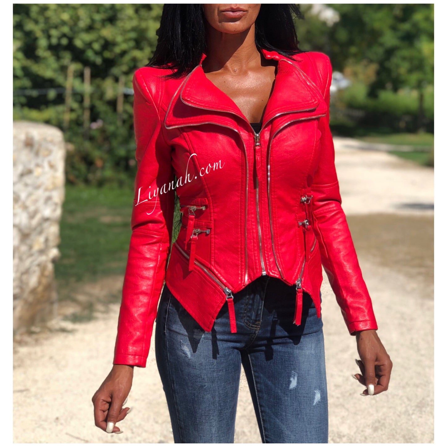 Veste Aspect Cuir JAINYA Rouge Aspect Brillant