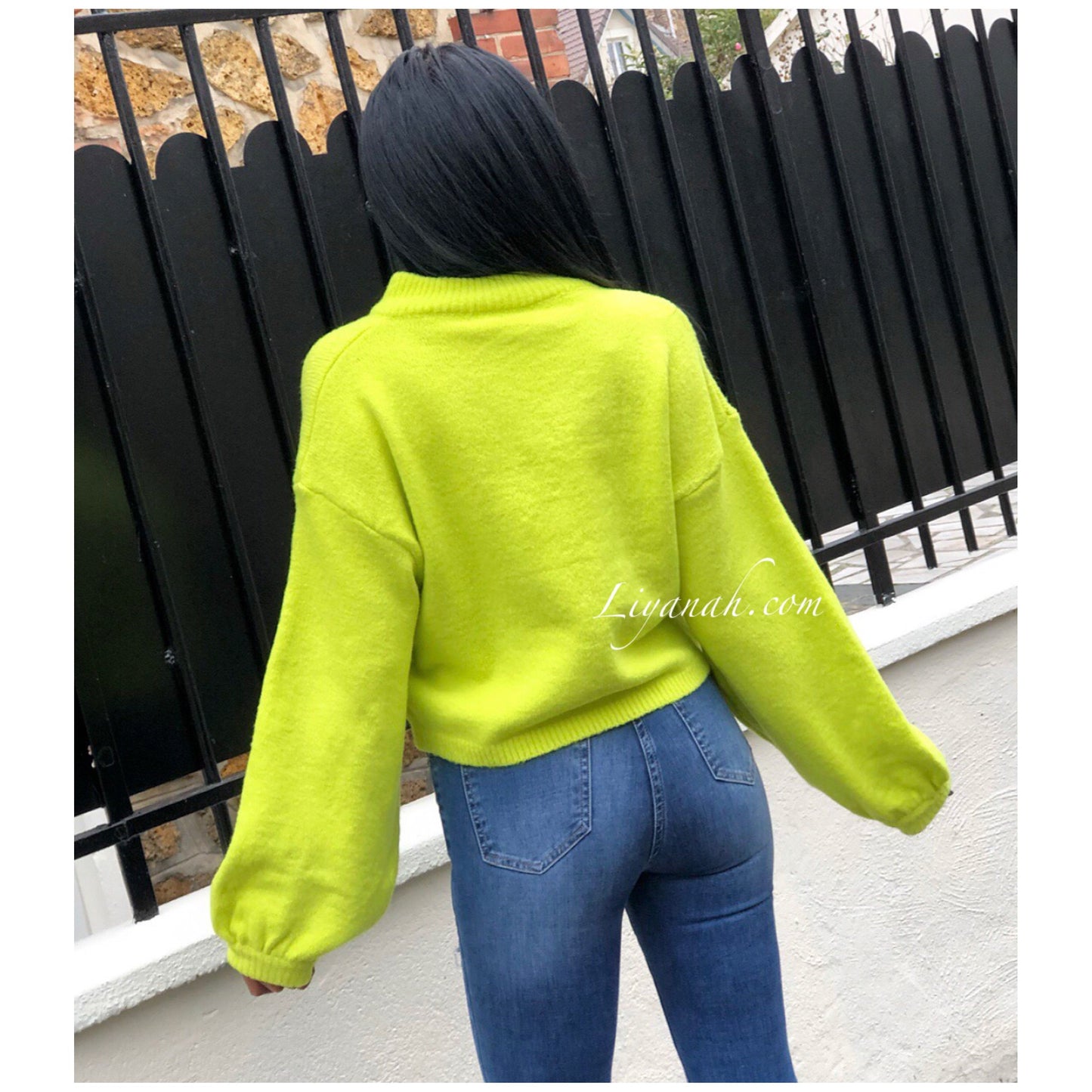 Pull Cropped Modèle TIRYA VERT FLUO