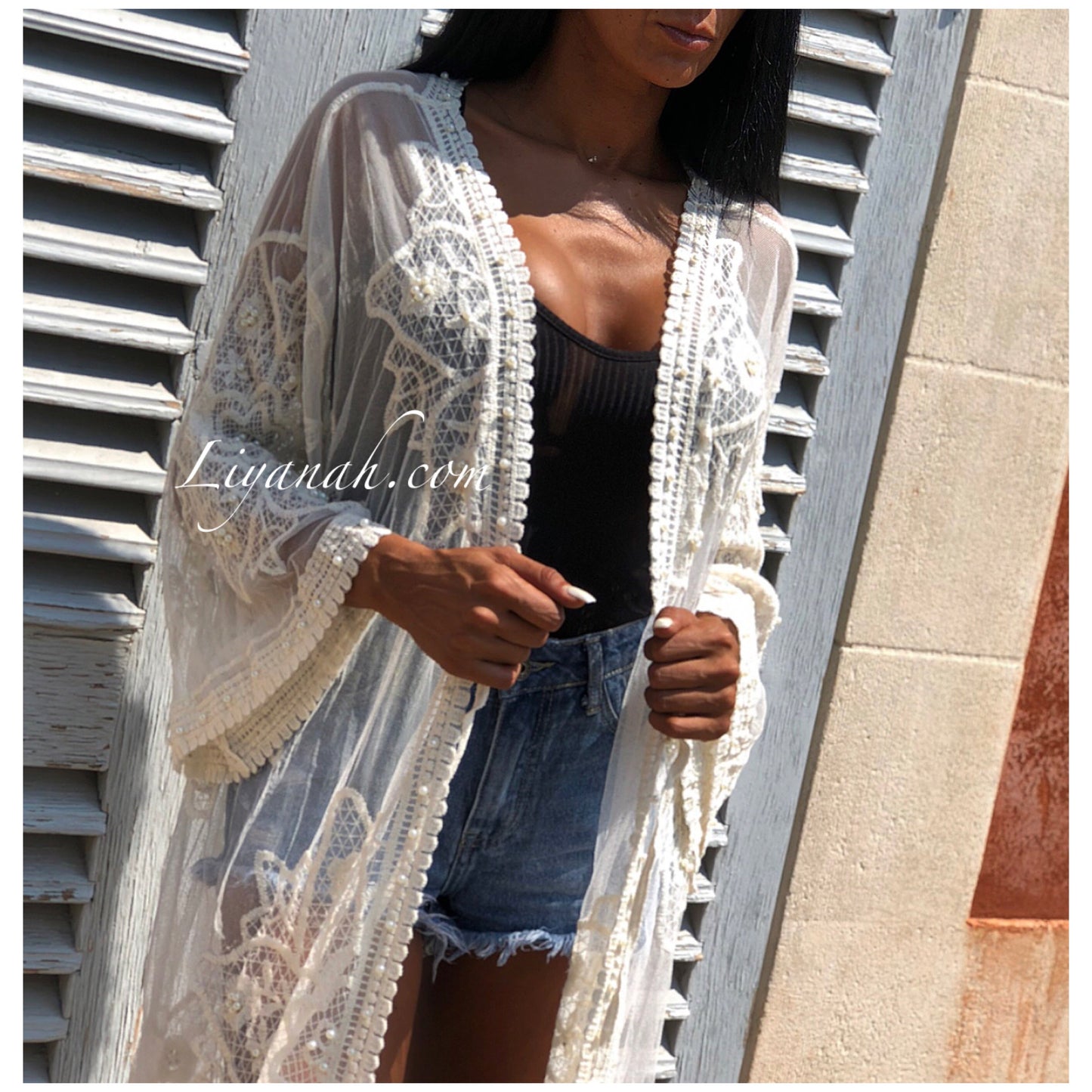 Kimono Long Modèle CHALSYA PERLES ÉCRU