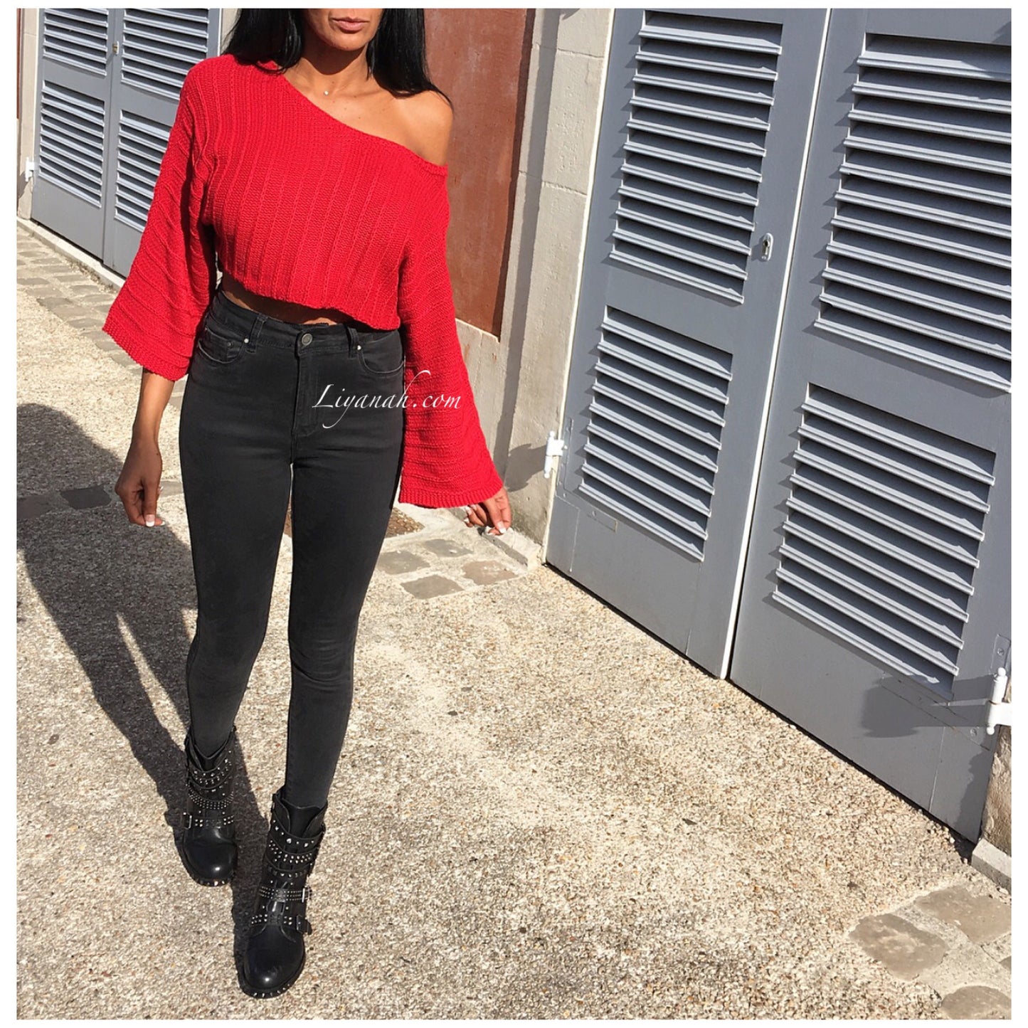 PULL Crop Top Modèle SYANE Noir, Écru, Rouge ou Moutarde