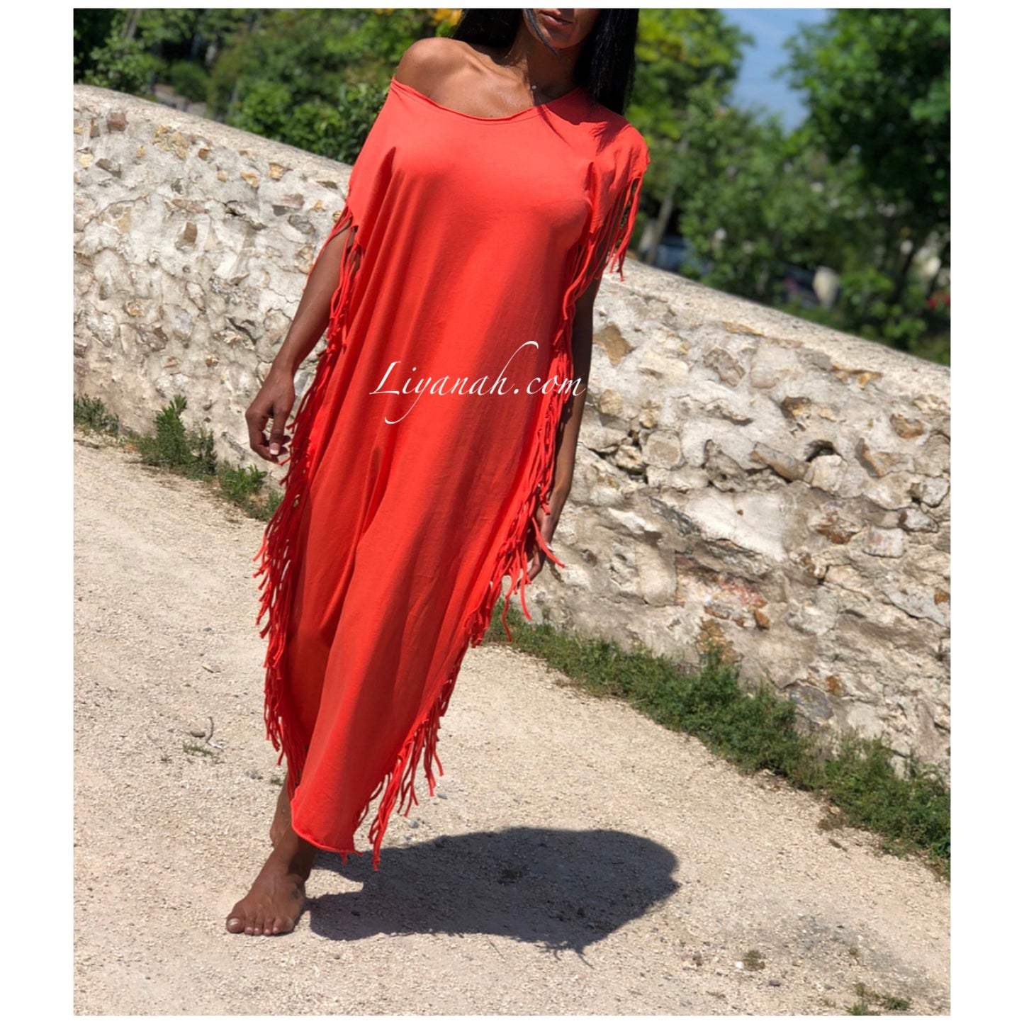 Robe Longue Frange MIYA Noir, Blanc, Rose, Kaki ou Orange