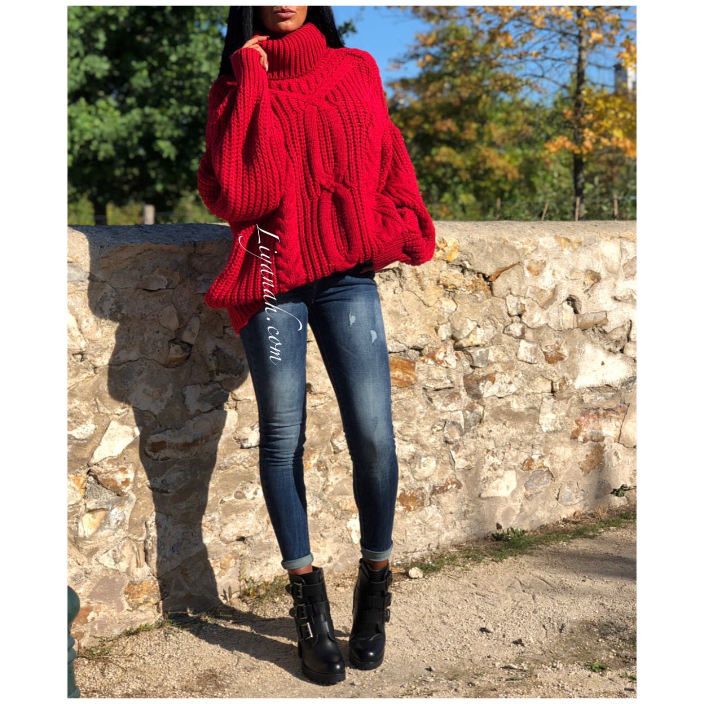 PULL MI-LONG Oversize Modèle ALLIEL Rouge