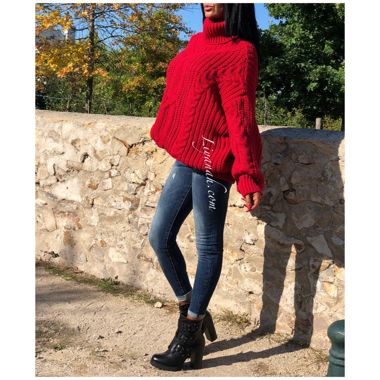 PULL MI-LONG Oversize Modèle ALLIEL Rouge