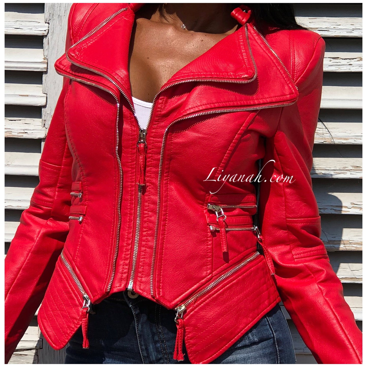 Veste Aspect Cuir JAINYA Rouge Aspect Mat