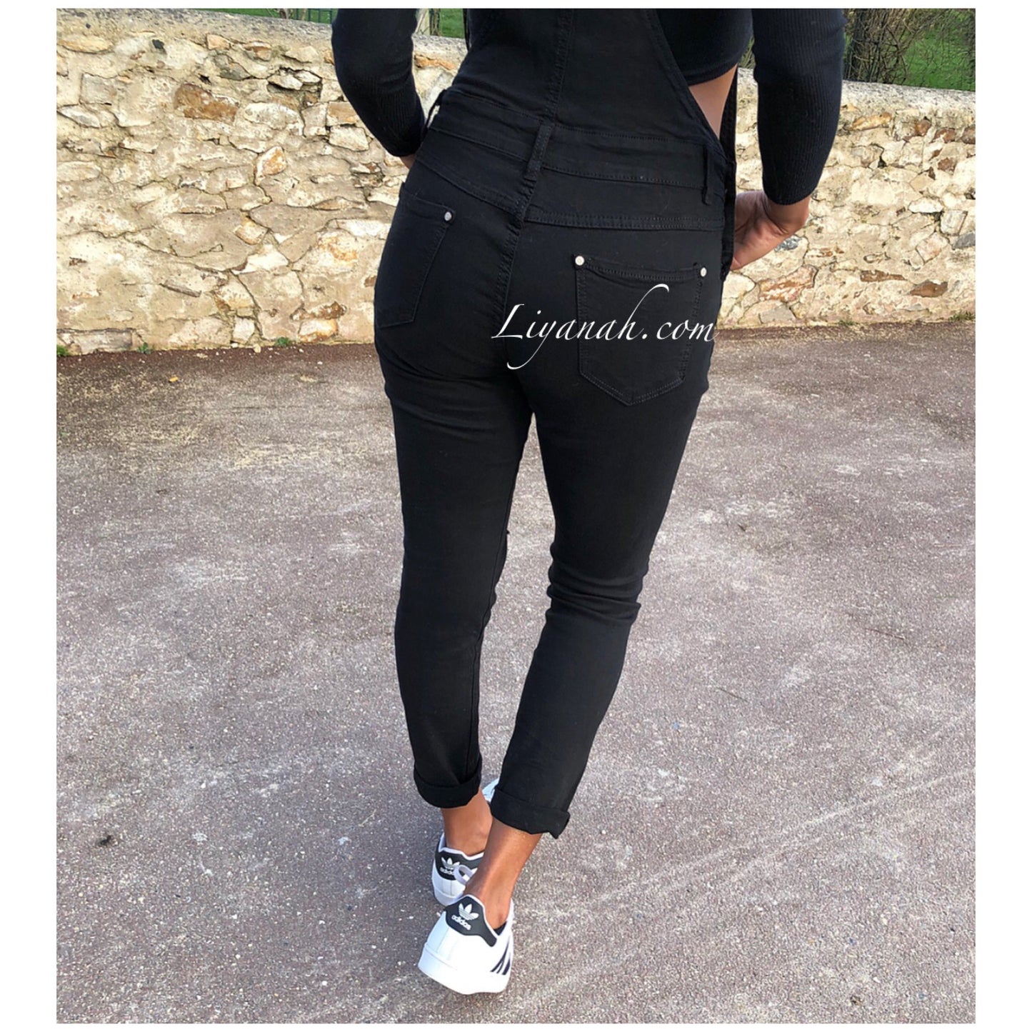 SALOPETTE NOIR Jean Effet Boyfriend MALYA