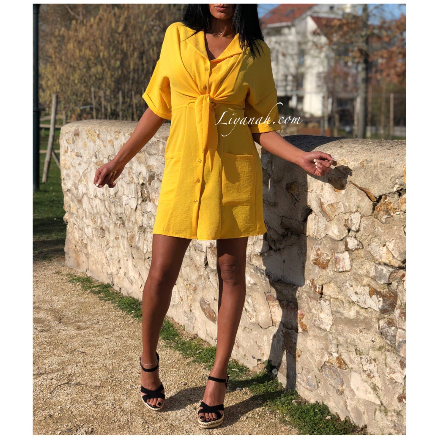 ROBE Style Chemise Modèle AITARA JAUNE