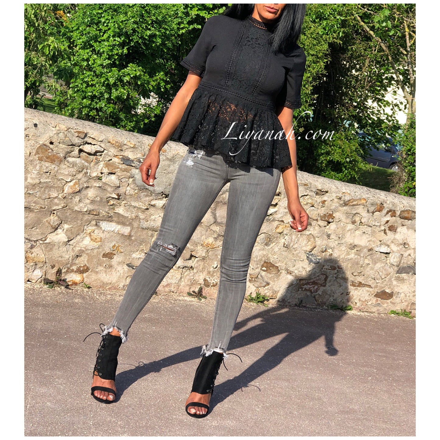 Jean Skinny Modèle DIHYA GRIS DESTROY TAILLE MI-HAUTE