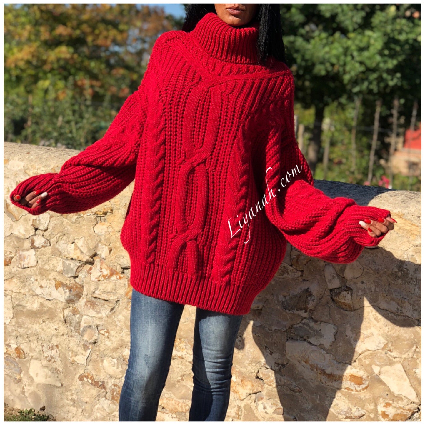 PULL MI-LONG Oversize Modèle ALLIEL Rouge