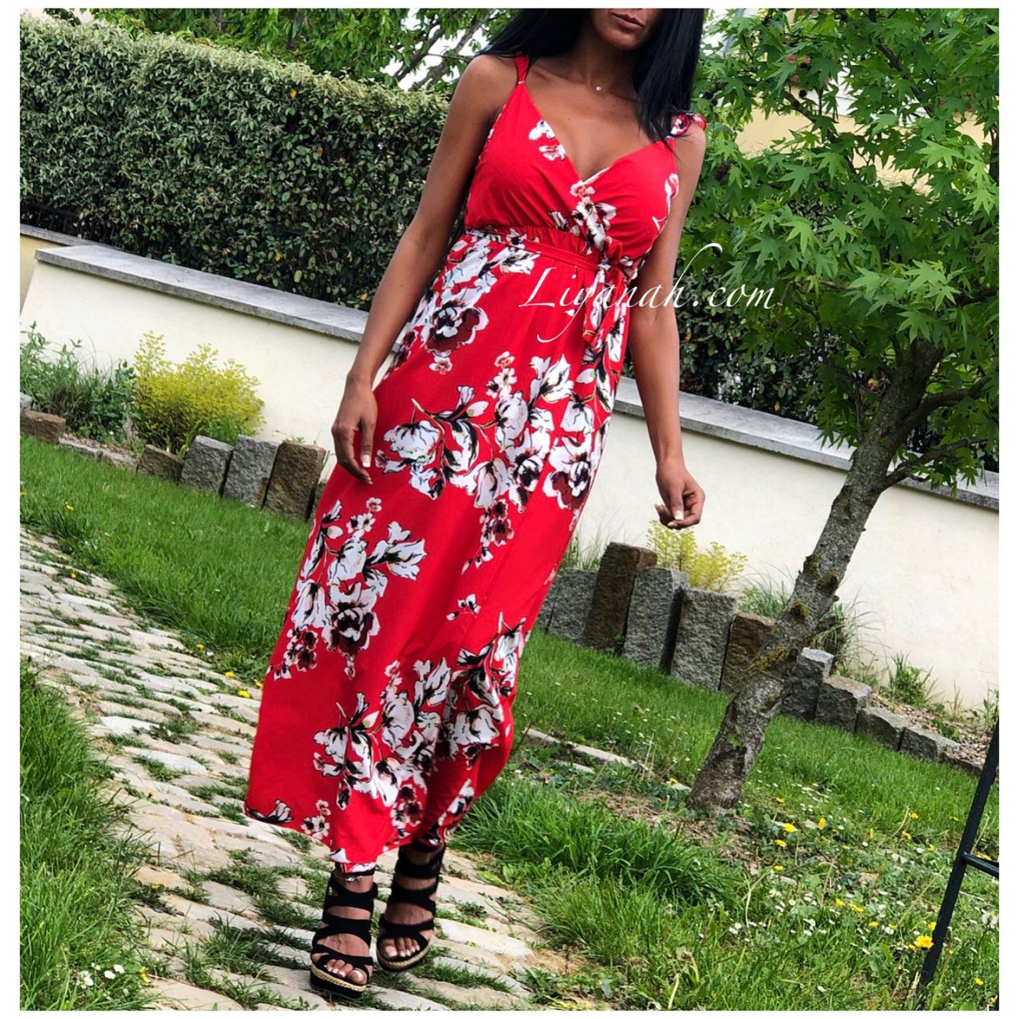 Robe Longue DILAY Fleuri Noir, Rouge, Saumon, Blanc ou Vert