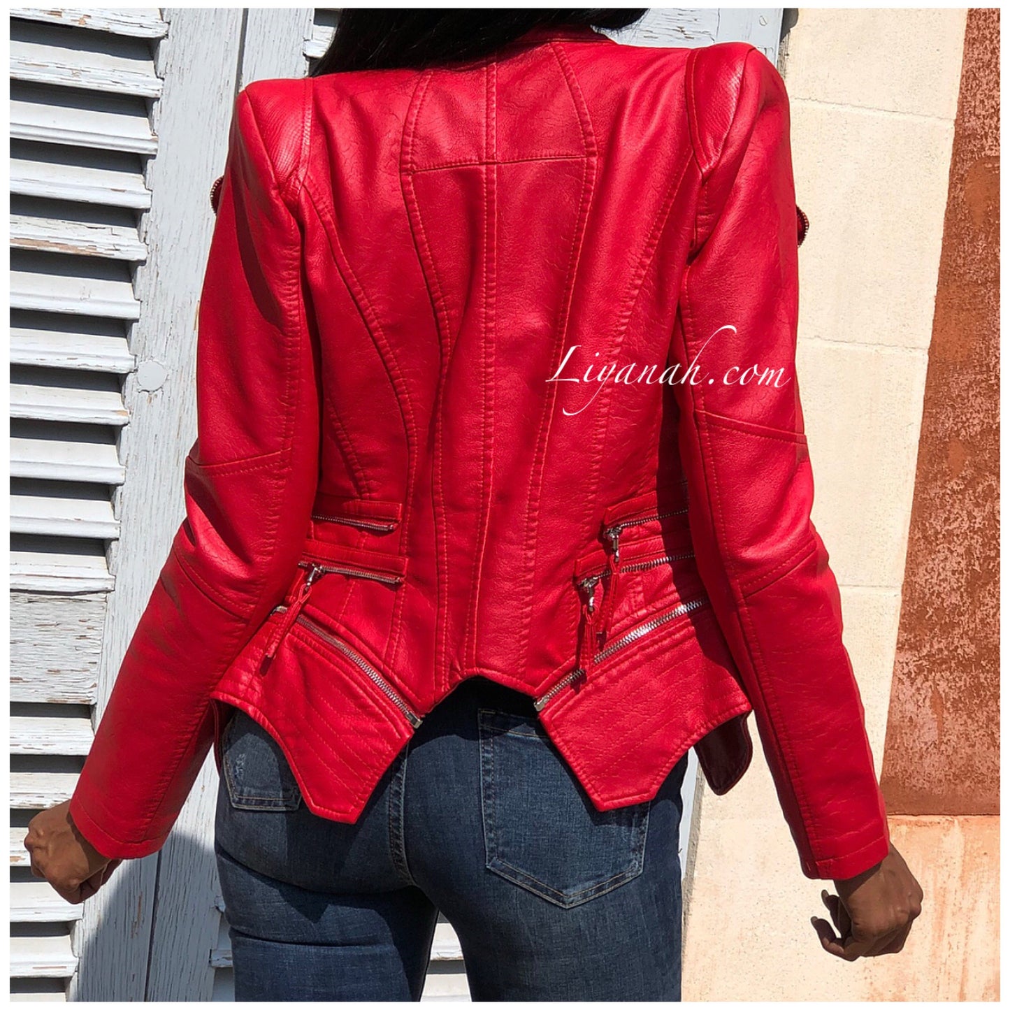 Veste Aspect Cuir JAINYA Rouge Aspect Mat