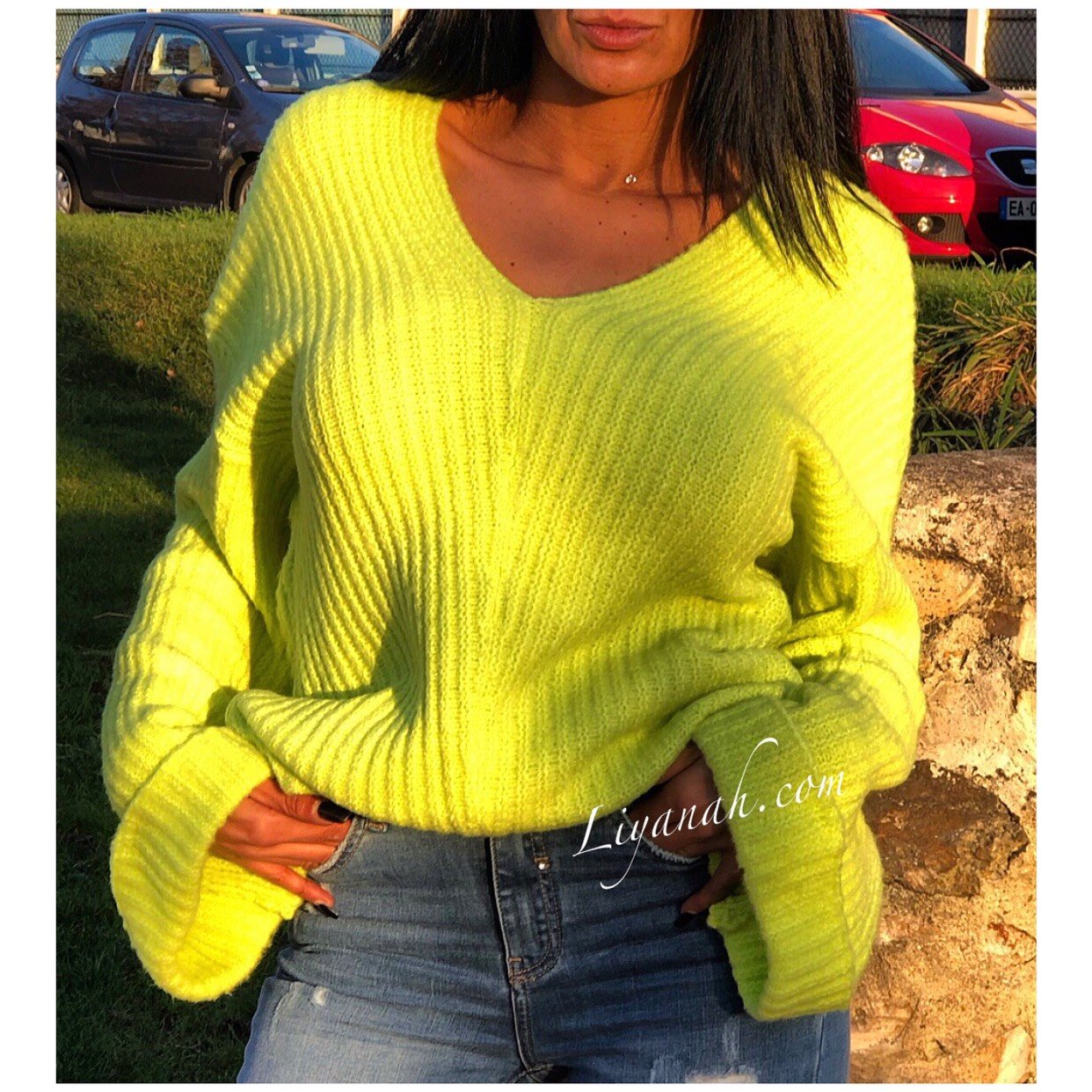 Pull Mi-Long Modèle TAYA VERT FLUO