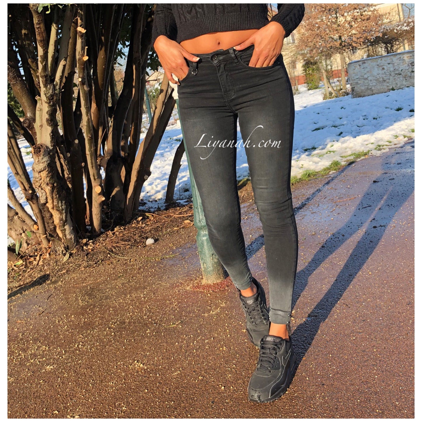 Jean Skinny Modèle LELLA BLACK / GREY Taille Basse