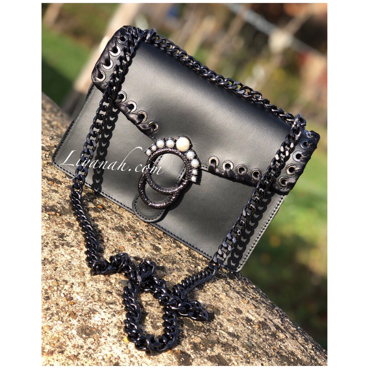 Sac Cuir Modèle LEYARA NOIR PERLES