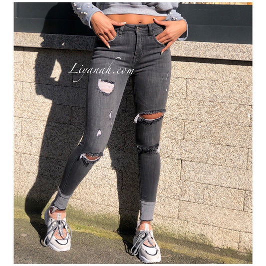 Jean / Jegging Skinny Modèle BALAKA Grey Taille Mi-haute