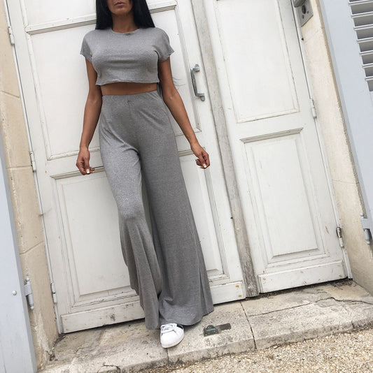 Ensemble MADYANE GRIS Crop Top / Pantalon